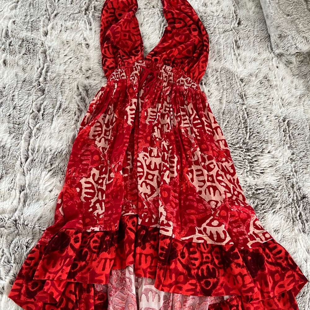 Free People Red Patterned High Low Dress